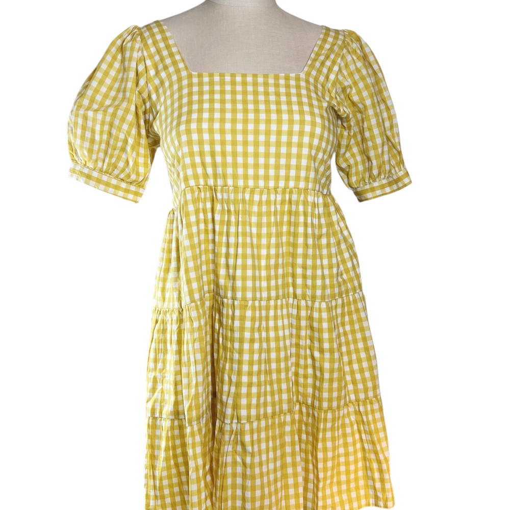 Faithful The Brand Yellow Gingham Tiered  Dress EUC Size 2 Easter Spring Summer